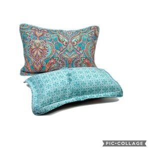 FLORAL COTTON QUILT SHAMS REVERSIBLE LARGE EUROPEAN 36” X 20”